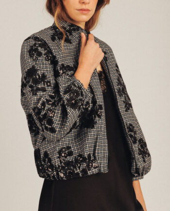 Chaqueta bomber mujer cuadros lentejuelas