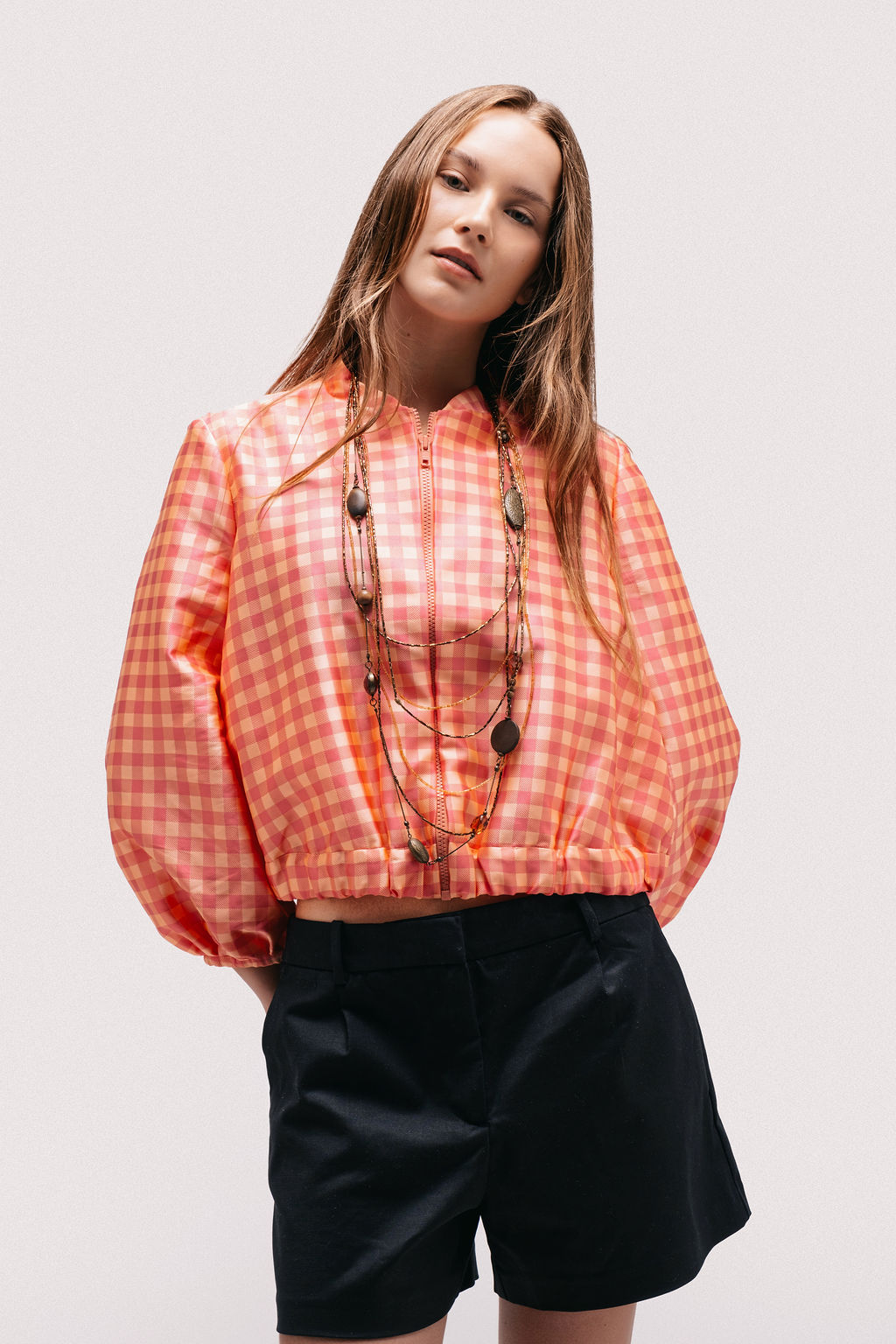 Chaqueta bomber mujer vichy rosa